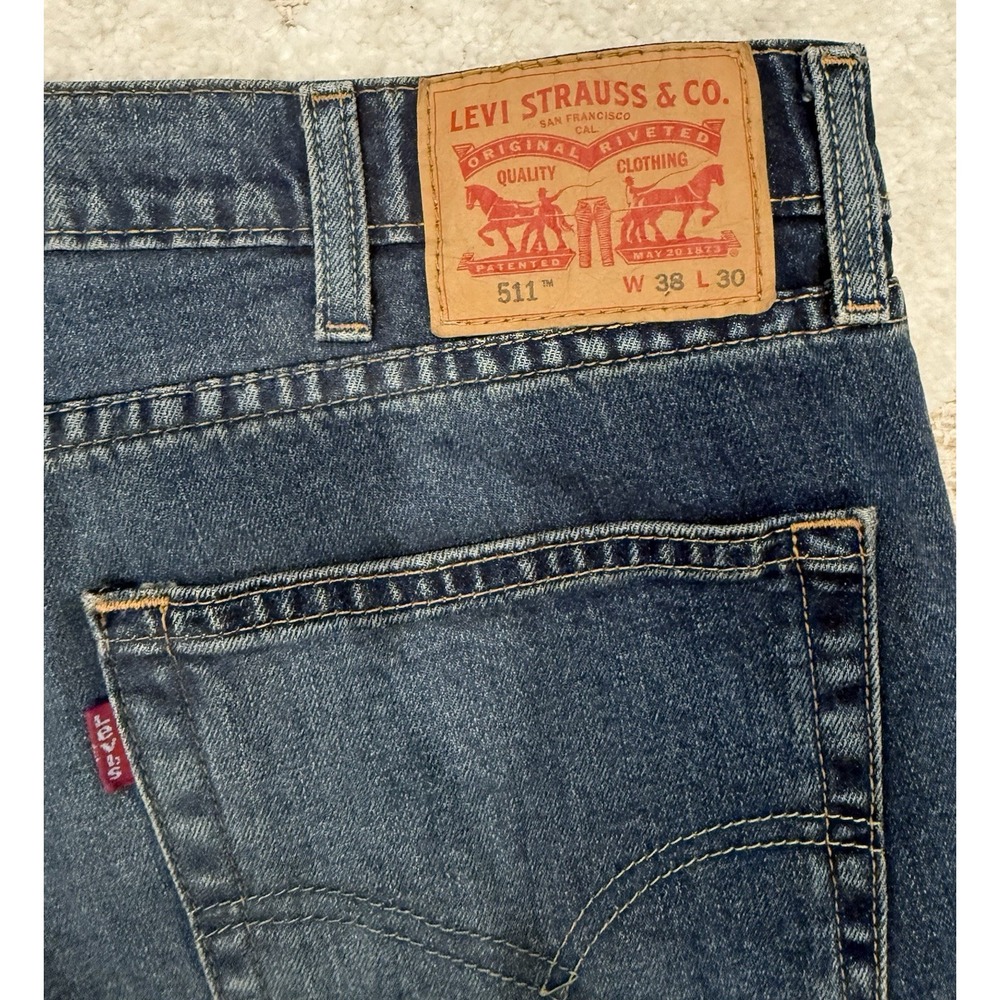 Levis 511 Jeans Slim Fit Medium Wash Denim Mens 38x30 Blue - Picture 3 of 7